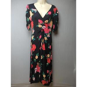 Old Navy Black Floral Babydoll/ Empire Dress M Asymmetrical Maxi Fairy Goth Ruch